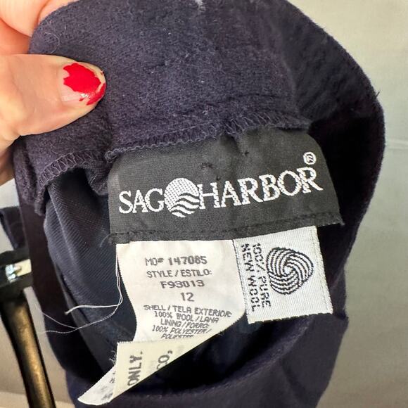 90s Vintage Skirt Women Medium Navy Blue Wool Pencil Academia Pockets - Picture 2 of 7